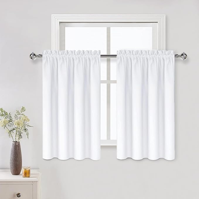 DWCN White Curtains for Living Room Thermal Insulated, 50% Light Blocking Curtains for Bedroom, Dining Room Window, W 52x L 36 Inch, Set of 2 Rod Pocket Curtain Panels by DWCN