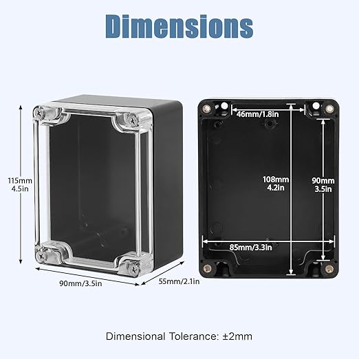 LeMotech Junction Box with Clear Cover IP65 Waterproof Project Box Dustproof ABS Plastic Electrical Project Boxes Universal Enclosure, Black 4.5"x 3.5"x 2.1"(115x90x55mm)(Pack of 2) - Image 2