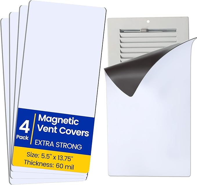 Magnetic Vent Covers, Extra Strong Magnets, 5.5" x 13.75" (4 Pack) Ultra Thick 60mil, Complete Seal, Air Vent Covers for Home Floor, Ceiling, Wall Registers, HVAC, AC, RV, and Heater Vents by Unknown