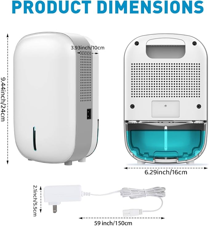Mini Dehumidifier for Small Bathroom. Quiet. Auto Shut-OFF. Power Off Memory. Electric Dehumidifier for Small Space. Good for Bathroom Basement Bedroom Closet Safe Pantry RV Camper Yacht - Image 2