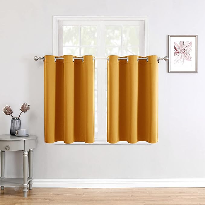 ChrisDowa Small Window Curtains for Kitchen and Bedroom - Grommet Short Thermal Insulated Room Darkening Curtains (2 Panels, Mustard Yellow, 52 x 36 Inch) by ChrisDowa