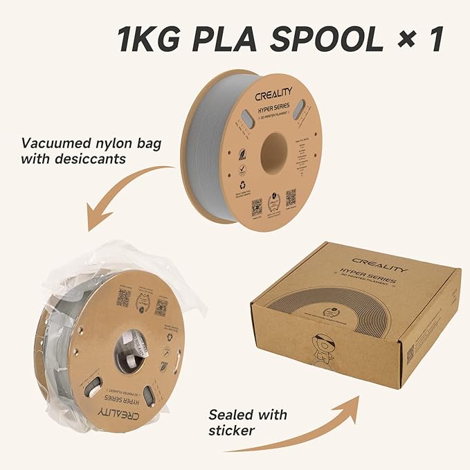 Official CREALITY Hyper PLA Filament 1.75mm, High Speed PLA 30-600mm/s 3D Printer Filament, Dimensional Accuracy +/-0.02mm, Fit Most FDM 3D Printers, 1KG(2.2lbs) Spool Gray - Image 7