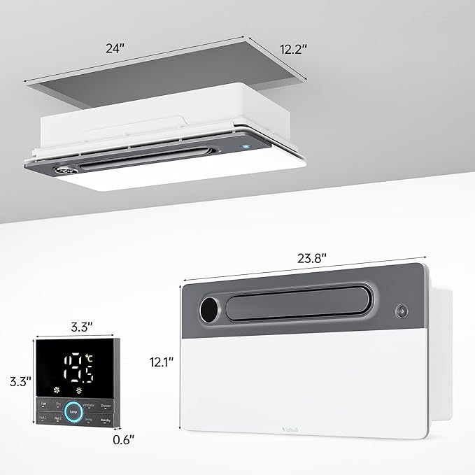 Bathroom Fan with Light and 1900W Heater, 180 CFM Ventilation, Remote Control,Quiet Exhaust, 4-in-1 Design for Heating, Lighting, Ventilation & Air Circulation for Comfort in Any Season - Image 3