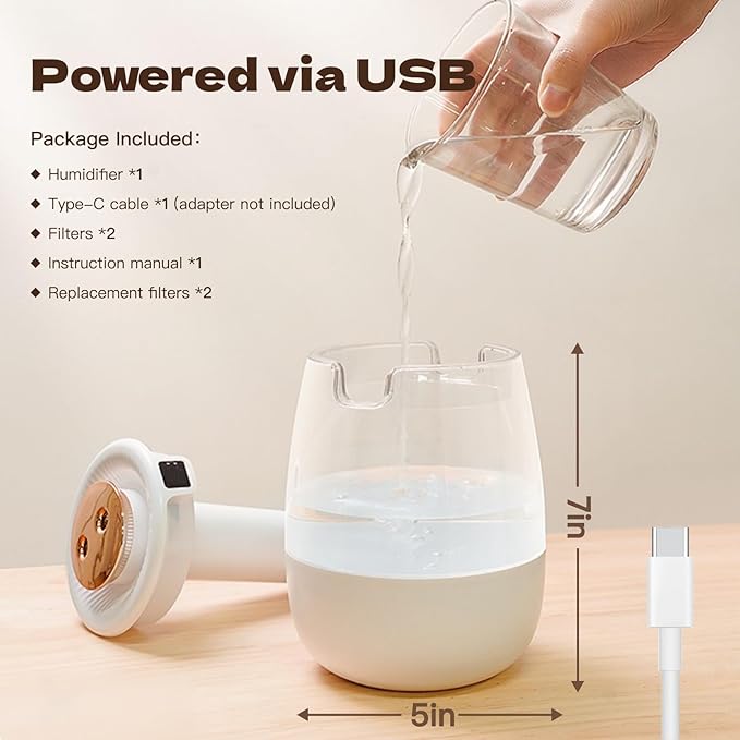 Double Spray Air Humidifier for Bedroom, 2L Quiet Cool Mist Humidifier for Plants Dorm Room Office Home Car Personal Humidificador with Digital Display 3 Mist Modes & Night Light - Image 6