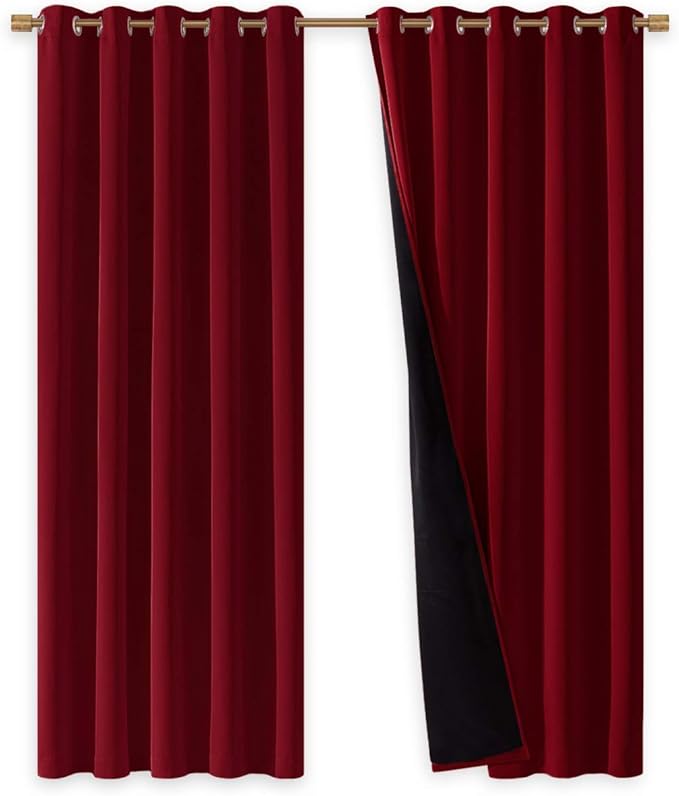 NICETOWN 100% Blackout Curtains with Black Liner Backing, Thermal Insulated Curtains for Living Room, Noise Reducing Drapes for Christmas, Burgundy Red, 70 inches x 84 inches Per Panel, Set of 2 by NICETOWN