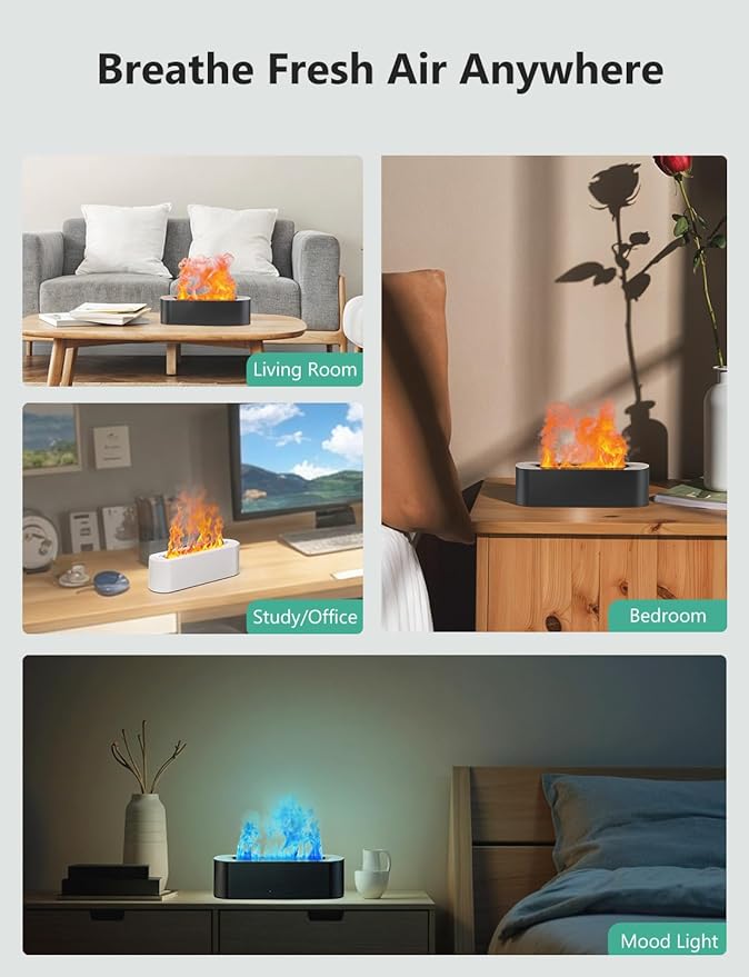 Flame Air Diffuser, Humidifier, Essential Oil Diffuser - 7 Colors, 180mL Capacity (8 Hours), Noiseless Operation, Auto-Off Protection - Perfect for Home Bedroom Office Gifts(Ivory) - Image 7