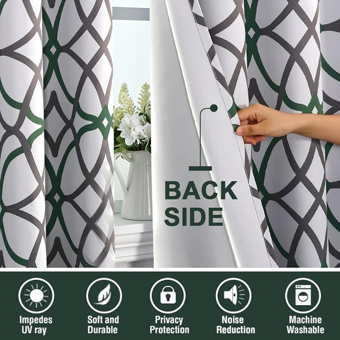 H.VERSAILTEX Blackout Curtains 96 inch Length 2 Panels Set Thermal Curtains & Drapes Window Treatment Noise Reducing Geometric Modern Grommet Living Room Curtains for Bedroom - Hunter Green and Gray - Image 4