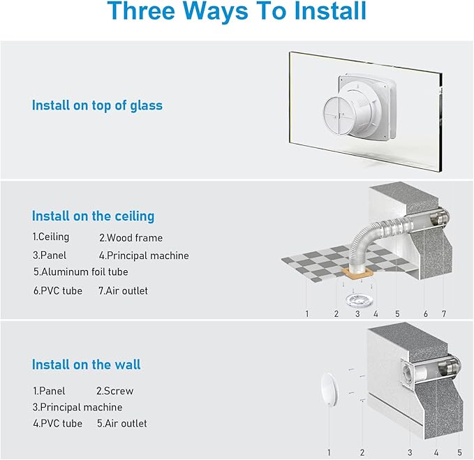 Bathroom Exhaust Fan, 6 inch Silent Ceiling and Wall Mount Ventilation Fan with Anti-Backflow Check Valve, Balanced Air Solution, for Tub Shower Enclosure, 110V (Square) - Image 4
