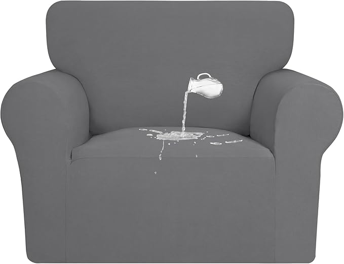 PureFit 100% Dual Waterproof Couch Cover Slipcovers for Couches and Sofas - Stretch Non Slip Fleece Sofa Covers Washable, Leakproof Furniture Protector for Kids, Pets, Dog (Chair, Gray) by PureFit