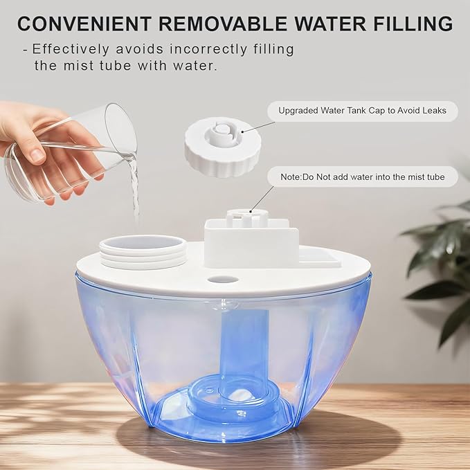 KVM Ultrasonic Cool Mist Humidifier, Quiet Air Humidifiers for Bedroom, Nursery, Office, & Indoor Plants, 360 Rotation Nozzle & 2L Water Tank & Night Light - Image 5