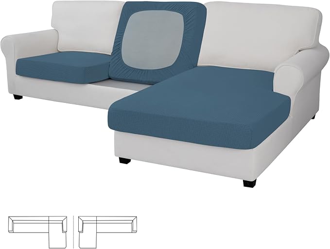 Easy-Going Stretch 3 Pieces Couch Cushion Covers for Sectional Sofa Left/Right L Shape Chaise Lounge Sofa Seat slipcover Anti-Slip Sofa Cover Soft (2 Seater + 1 Chaise, Bluestone) by Easy-Going
