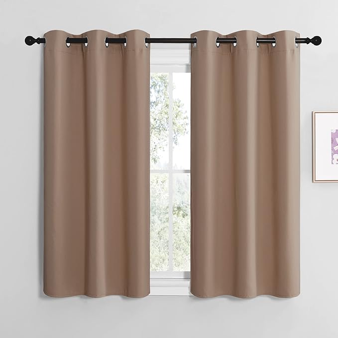 NICETOWN Cappuccino Small Window Kitchen Blackout Curtains, Thermal Insulated Solid Grommet Blackout Short Drapes for Bedroom (Set of 2, 42 by 48 Inch) by NICETOWN