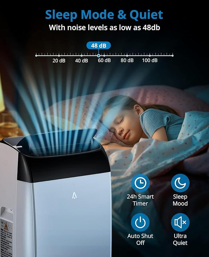 14000 BTU Portable Air Conditioner, 3-in-1 AC Unit with Dehumidifier & Fan, Cools Up to 750 Sq.Ft, Remote Control, 24H Timer & Low Noise Design, Black - Image 7