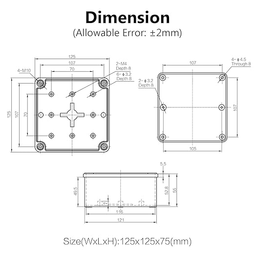LeMotech Junction Box IP67 Waterproof Dustproof ABS Plastic Project Box for Electrical Outdoor Enclosure Gray 4.9 x 4.9 x 3 inch (125 x 125 x 75 mm) - Image 6
