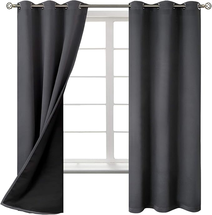 BGment Dark Grey Blackout Curtains for Bedroom - Black Out Curtains 63 Inch Long Thermal Insulated Grommet Total Room Darkening Window Drapes for Living Room, 2 Panels, 42 x 63 Inch - Image 8
