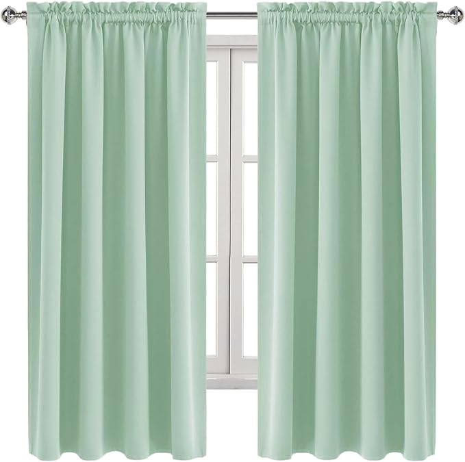 DWCN Blackout Curtains Room Darkening Thermal Insulated Bedroom Curtains Window Curtain Panels, 52 x 63 inches Long, Set of 2 Light Green Rod Pocket Drapes - Image 9