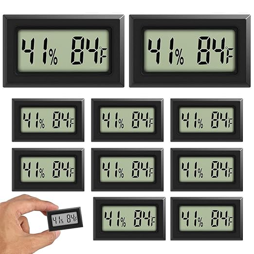 Mini Thermometer Hygrometer, Large Number Fahrenheit LCD Display Digital Temperature Humidity Meters Gauge Indoor for Greenhouse, Garden, Cellar, Fridge (10-Pack) by Rojuna