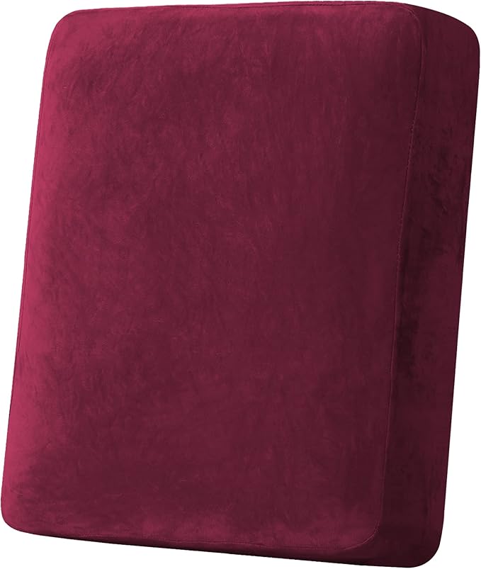 H.VERSAILTEX Velvet Stretch Couch Cushion Cover Plush Cushion Slipcover for Chair Cushion Furniture Protector Seat Cushion Sofa Cover (1 Piece Armchair Cushion Covers, Burgundy) by HVERSAILTEX