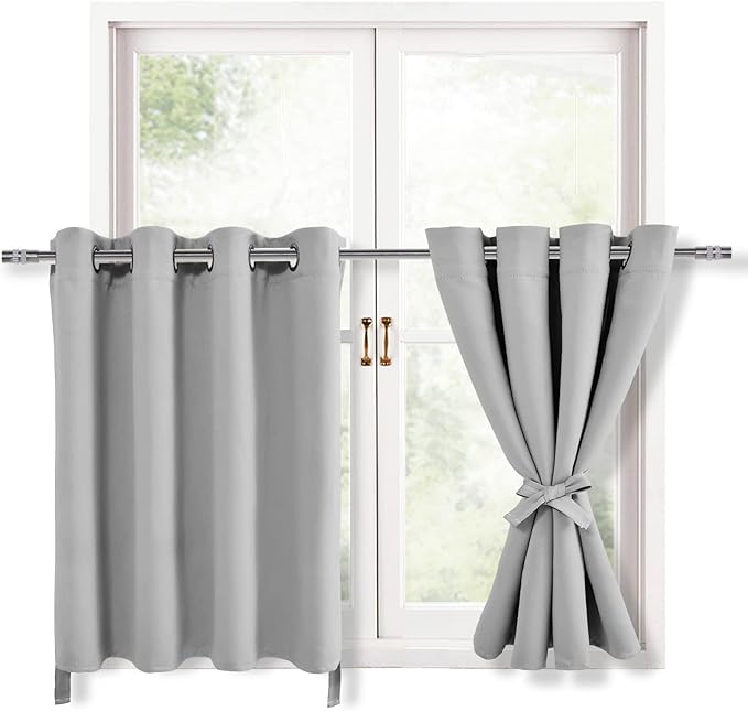 Hiasan RV Blackout Curtains for Bedroom, 52 x 30 Inches Long - Thermal Insulated & Light Blocking Window Curtains for Living Room, 2 Drape Panels Sewn with Tiebacks, Silver Grey by Hiasan