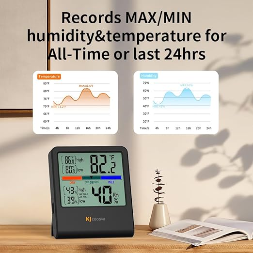 Digital Thermometer Hygrometer, Indoor Wall Thermometer Humidity Indoor with High Accuracy, Suitable for Greenhouse, Home and Office, AAA Battery (Black) - Image 5