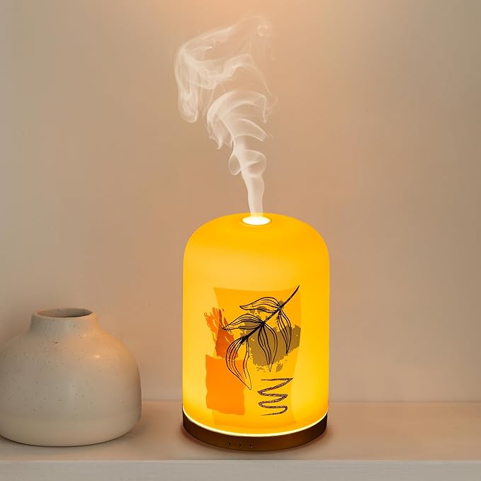 Essential Oil Diffuser with Handmade Ceramic Cover, 110ML Aromatherapy Diffuser for Large Room, Quiet Ultrasonic Aroma Diffuser with Auto-Off, Timer, Night Light for Home, Yoga & Office by ONABOVIVA