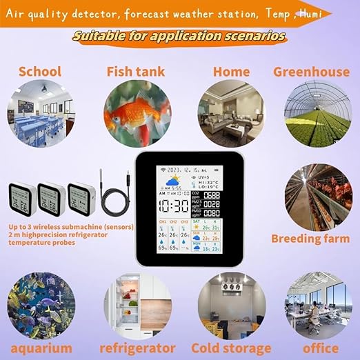WiFi Air Quality Monitor CO2(NDIR PM2.5 PM10, Weather Station with 3-Day Forecast,Wireless Indoor Outdoor Thermometer Alarm with 3 Sensors, Water Thermometer, Aquarium, Refrigerator. Phone APP 2CO24 - Image 6