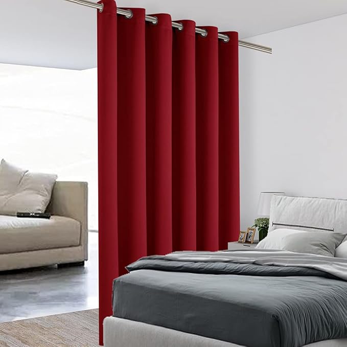 BONZER Wide Room Divider Blackout Curtain Total Privacy Wall Room Darkening Grommet Curtains for Shared Room, 96L x 70W Inch (8L x 5.8W ft), 1 Panel, Red by Bonzer