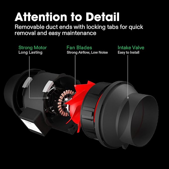 VIVOSUN R8 8 Inch 720 CFM Inline Duct Ventilation Fan with Variable Speed Controller for Grow Tent - Image 6