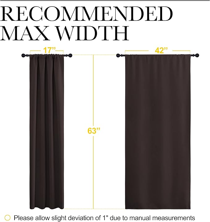 NICETOWN Blackout Curtain Panels 63 inches - Triple Weave Microfiber Energy Saving Thermal Insulated Solid Rod Pocket Blackout Curtains for Bedroom (1 Pair, 42 inches by 63 Inch, Toffee Brown) - Image 8