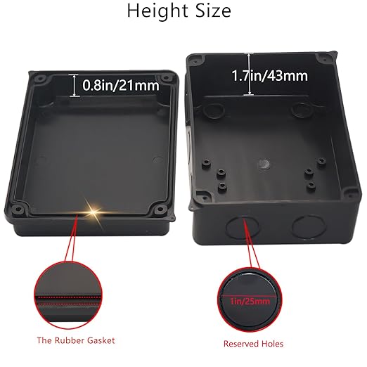 Electrical Box, 2PCS Outdoor Waterproof Box IP65 Junction Box with Reserved Holes,ABS Plastic Project Box Power Cord Enclosure Black 5.9 x 4.3 x 2.8 inch(150x110x70mm) - Image 4