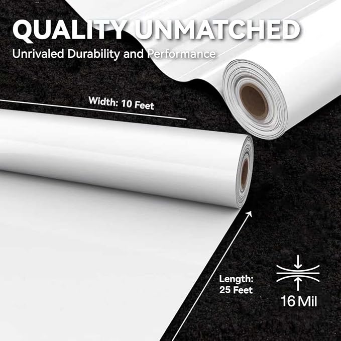 Crawl Space Vapor Barrier, 16 Mil Vapor Barrier, 10'x25', White Plastic Sheeting - Thick Plastic Sheeting, Heavy Duty Polyethylene Film, Drop Cloth Vapor Barrier Covering for Crawl Space, Basement - Image 4