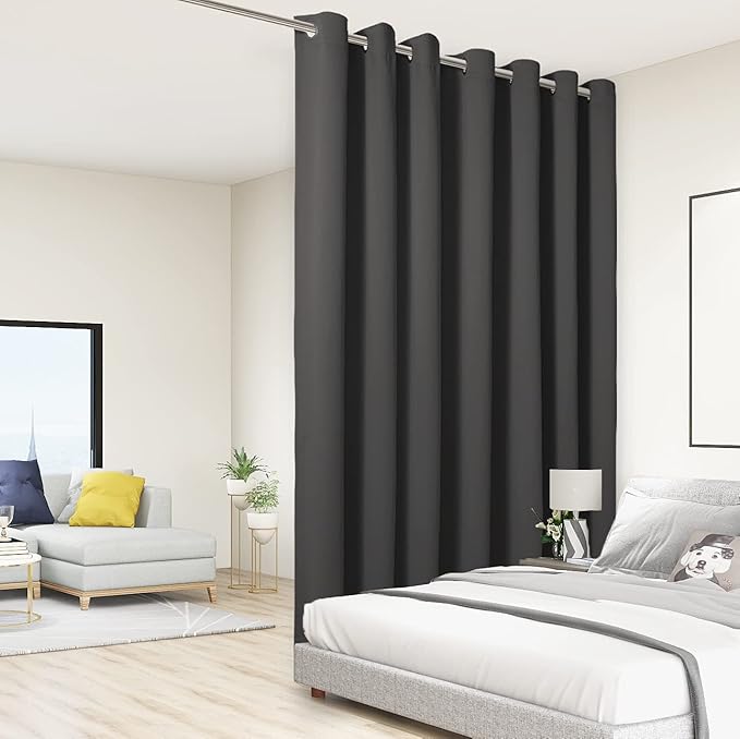 BONZER Extra Wide Room Divider Curtain Total Privacy Wall Grommet Top Thermal Insulated Blackout Curtains for Slide Window, 96L x 150W Inch (8L x 12.5W ft), 1 Panel, Dark Grey by Bonzer
