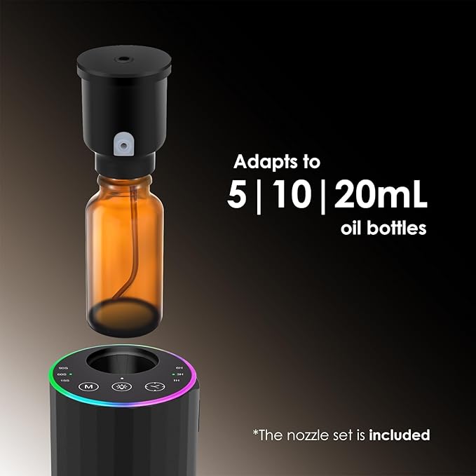 Waterless Essential Oil Diffuser, 7 Colors LED Light, Battery Powered Mini Scent Air Machine, Aromatherapy Mist Diffuser for Home Room Car Office，Black Aluminum Alloy - Image 7