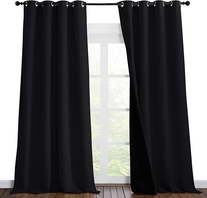 NICETOWN Extra Long Truly Blackout Drapes for Hall and Villa, 100% Blackout Window Curtain Panels with Black Lined for Night Shift Worker, 55-inch Width Each Panel, 102-inch Length, Black, 2 Pieces by NICETOWN