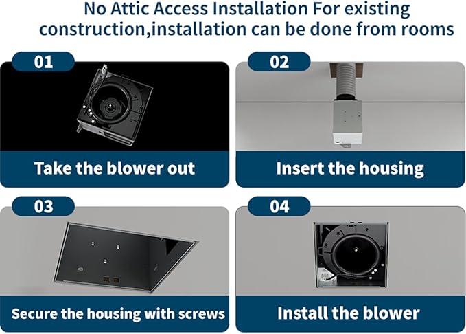 Tech Drive Bathroom Exhaust Fan with Light - 90 CFM, 1.2 Sone, 1000lm Dimmable 3CCT Selectable LED Light, Easy to Install Super Quiet Ventilation Fan, 4-Inch Duct, Light Grille Combo, White - Image 6