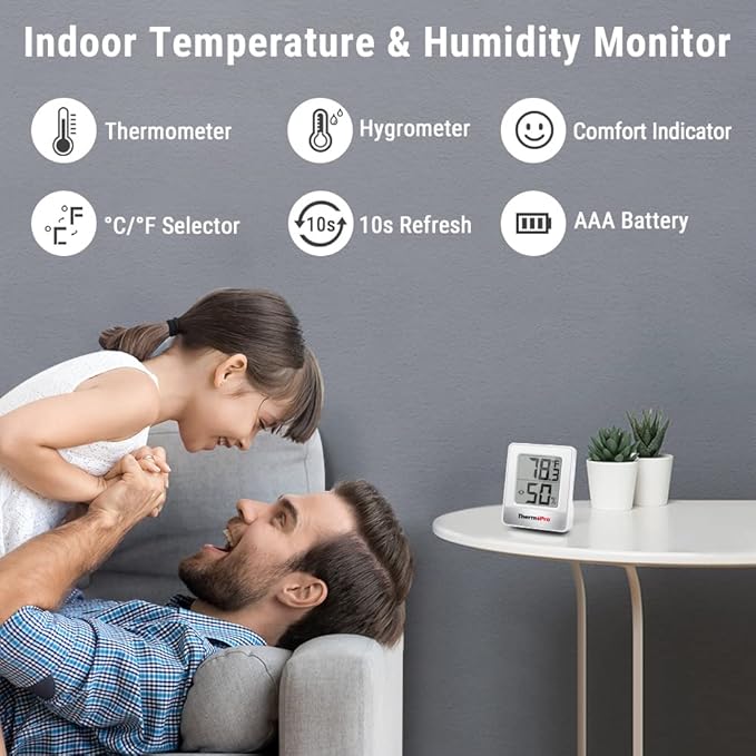 ThermoPro TP49 2 Pieces Digital Hygrometer Indoor Thermometer Humidity Meter Mini Hygrometer Thermometer with Temperature and Humidity Monitor Room Thermometer - Image 2