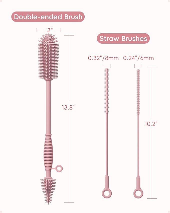 Silicone Cleaning Brush Kit,Water Bottle and Straw Cleaner Brush Set for Tumbler,Baby Bottle,Breast Pump Part,Nipple,Sippy Cup,Glass,Dishwasher Safe,BPA Free,3 Pcs - Image 7