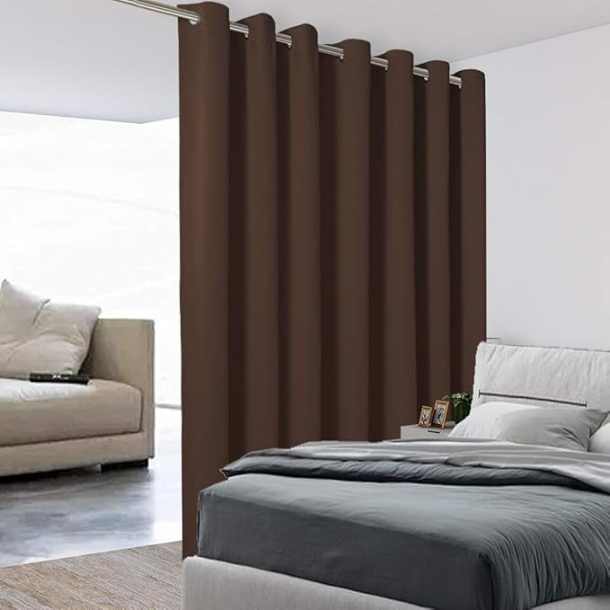 BONZER Room Divider Curtain Screen Partitions Total Privacy Wall Grommet Wide Blackout Curtains for Living Room, 96L x 108W Inch (8L x 9W ft), 1 Panel, Chocolate by Bonzer