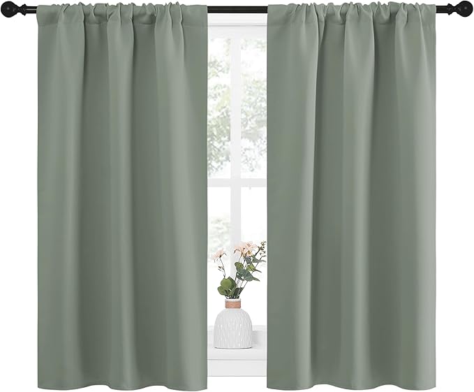NICETOWN Window Curtains Blackout Drapes - Thermal Insulated Solid Rod Pocket Blackout Curtains/Draperies for Living Room (Sage Green, One Pair, 29 by 40-Inch) - Image 2