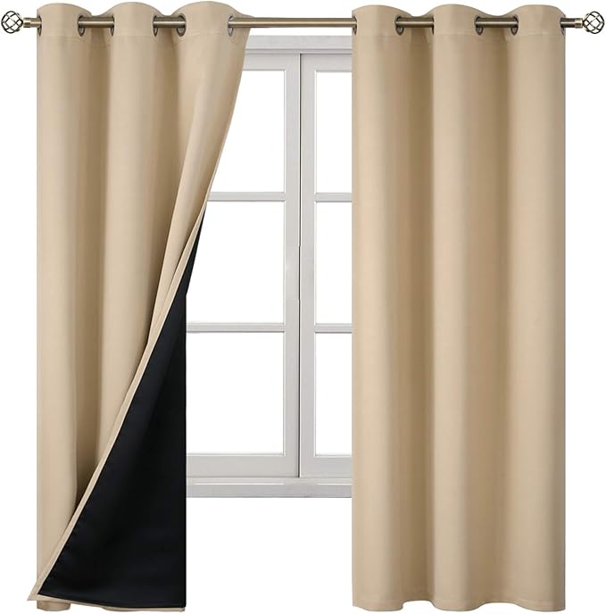 BGment Beige Blackout Curtains for Bedroom - Black Out Curtains 63 Inch Long Thermal Insulated Grommet Total Room Darkening Window Drapes for Living Room, 2 Panels, 42 x 63 Inch - Image 8