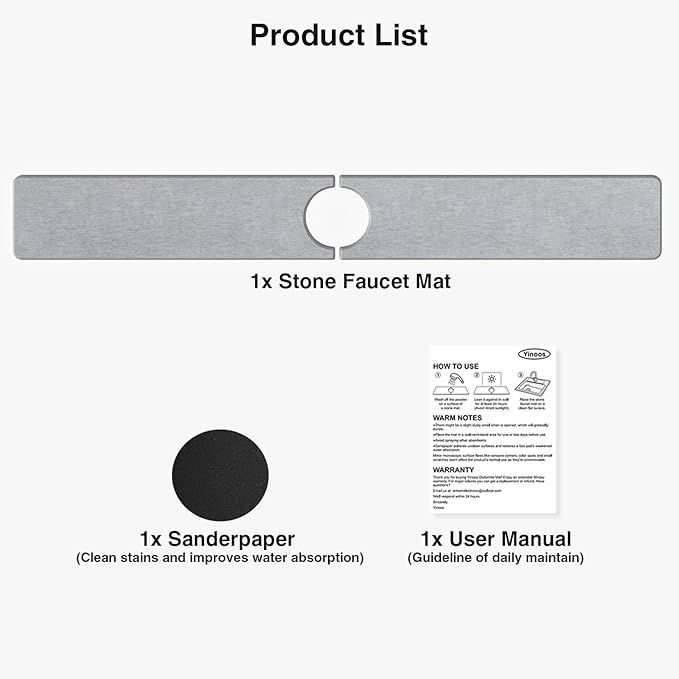 30" x 4" Stone Faucet Mat for Kitchen Sink, Quick Drying Diatomite Sink Tray, Faucet Sink Splash Guard for Prevents Moisture Buildup (Light Gray) - Image 7