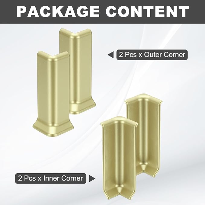 uxcell Self Adhesive Baseboard Corner Blocks, 4.07 Inch Wall Edge Corner Protector 2 Inside + 2 Outside Corners-Connector for Wall Floor Furniture Edge(Champagne) - Image 3