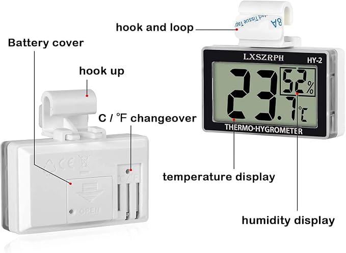 Reptile Thermometer Hygrometer Digital Amphibian Thermometer with Hook Temperature Humidity Meter Gauge for Reptile Tanks, Terrariums, Vivarium HD LCD (2packs) - Image 2