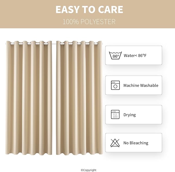 Waterproof Outdoor Curtain W84 x L84 - Grommet Top Sunlight Blocking Window Treatment Drapes Blackout Curtains for Home Bedroom Living Room Patio Porch Cabana Gazebo (Beige, 2 Panels) - Image 7