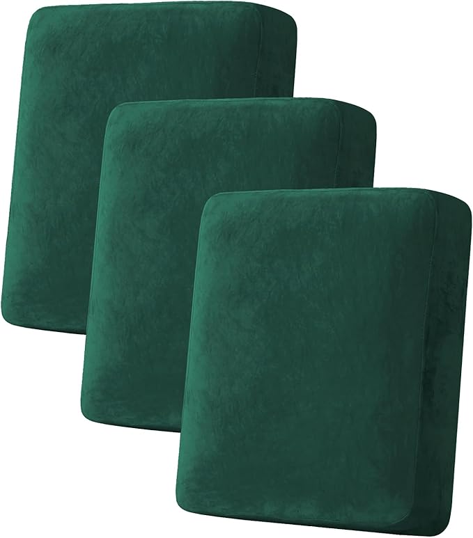H.VERSAILTEX Velvet Stretch Couch Cushion Cover Plush Cushion Slipcover for Sofa Cushion Furniture Protector Seat Cushion Sofa Cover (3 Piece Sofa Cushion Covers, Vintage Green) by HVERSAILTEX