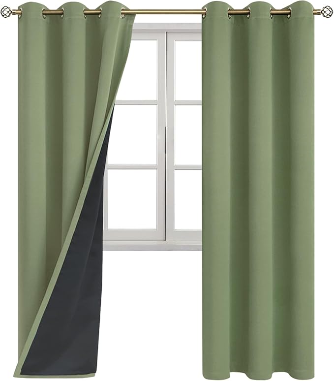 BGment Thermal Insulated 100% Blackout Curtains for Bedroom with Black Liner, Double Layer Full Room Darkening Noise Reducing Grommet Curtain (42 x 84 Inch, Grass Green, 2 Panels) - Image 8