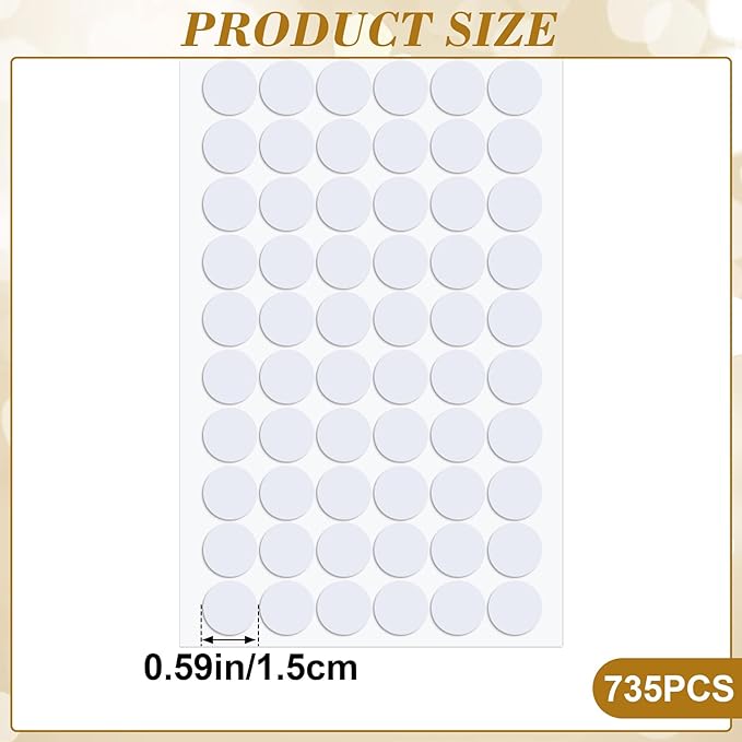 735 Pcs Small Felt Furniture Pads, Self-Adhesive EVA Foam Dot Circles, Round Felt Furniture Stickers for Desks Drawers Vases Photo Frames Cabinets Doors Candlesticks- White (0.59'') - Image 2