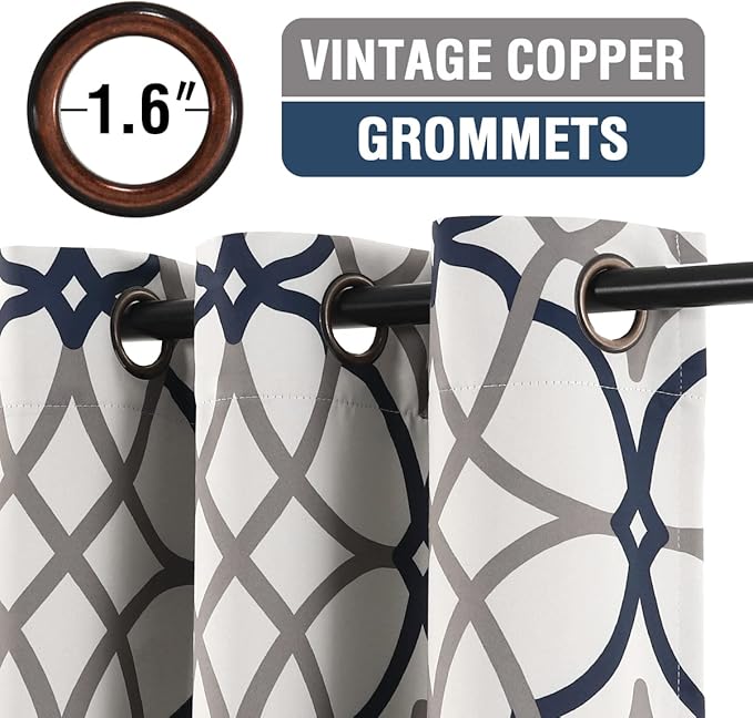 H.VERSAILTEX Blackout Curtains Printed Design 84 Inch Length 2 Panels Set Thermal Insulated Curtains for Bedroom Living Room Geometric Modern Grommet Window Drapes - Grey and Navy - Image 2