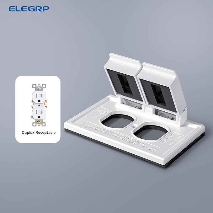 ELEGRP Horizontal Outdoor Cover for Duplex Receptacles, 2-Hole Weatherproof Wall Plate, Outdoor Electrical Outlet Cover, Standard Size 1-Gang 4.55” x 3.02”, Thermoplastic, 1 Pack, White - Image 4