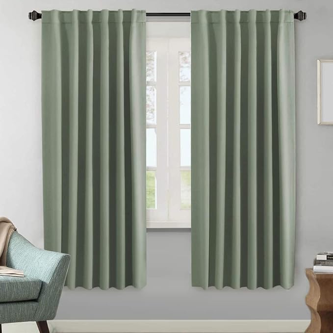 H.VERSAILTEX Blackout Curtains Thermal Insulated Window Treatment Panels Room Darkening Blackout Drapes for Living Room Back Tab/Rod Pocket Bedroom Draperies, 52 x 72 Inch, Light Sage, 2 Panels by HVERSAILTEX
